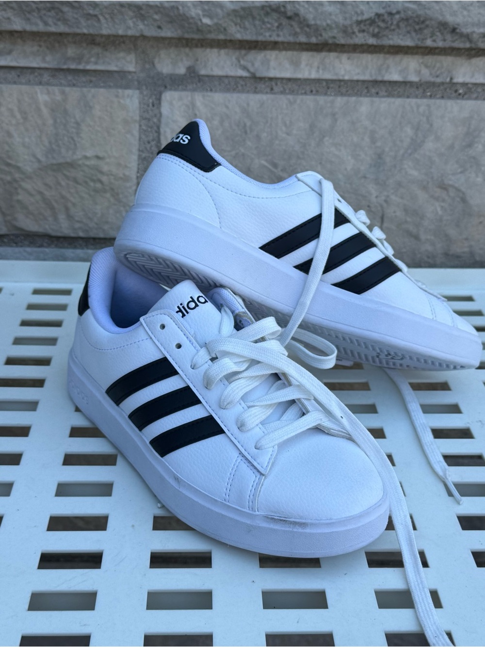 adidas White Sneakers with Black Three-Stripes
